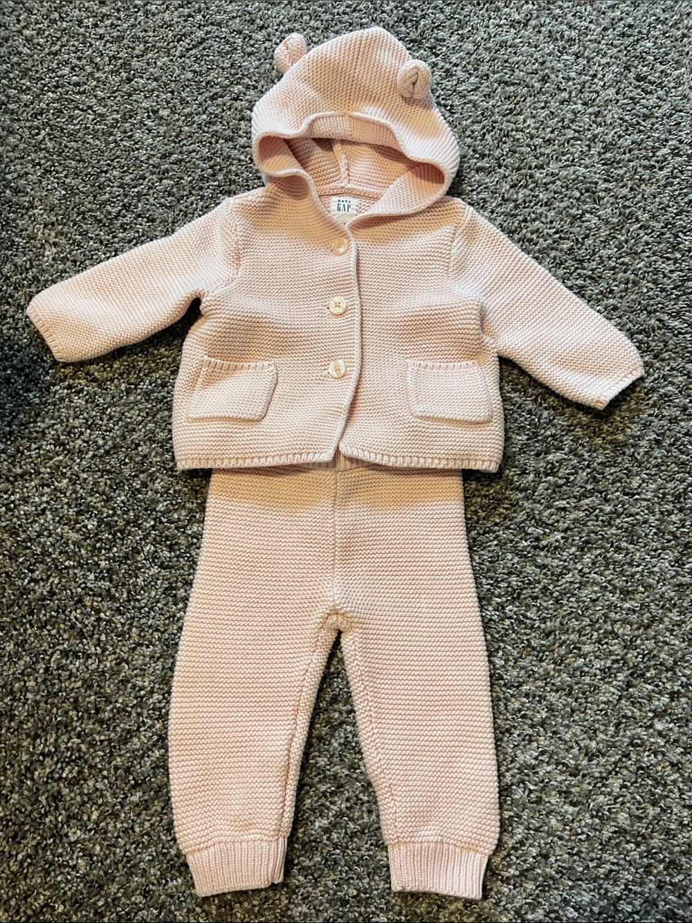 GAP Baby Light Pink Sweater Knit Hooded Cardigan and Pants Set - Size 3-6 months